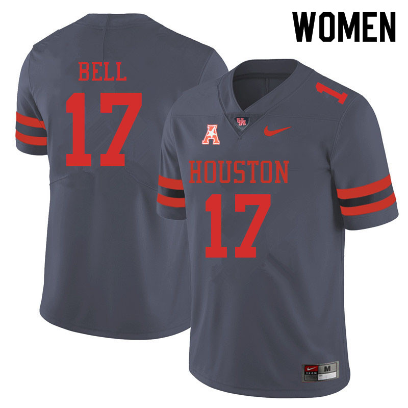 Women #17 Atlias Bell Houston Cougars College Football Jerseys Sale-Gray